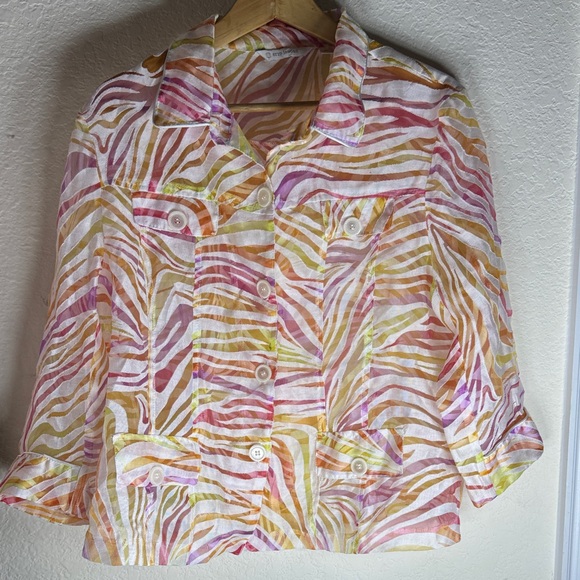 erin london Tops - Lightweight Zebra Stripe Button-Up Jacket in Pastel Multicolor